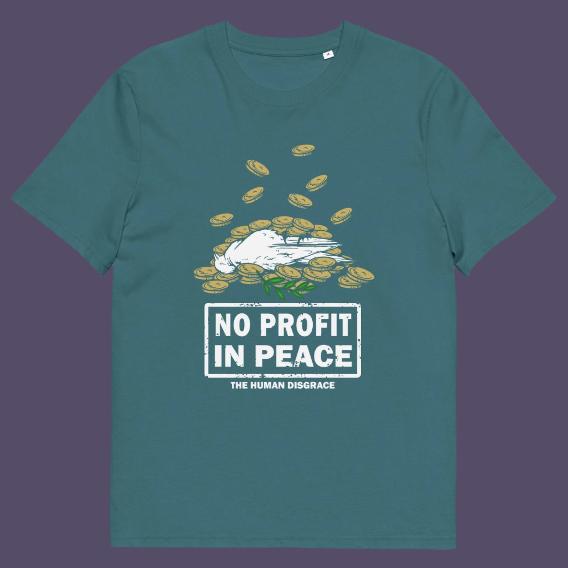 A cynical view of why peace has never really been an option and what big business it has become. Made from 100% organic ring-spun cotton, this unisex t-shirt is a total must-have. It's high-quality, super comfy, and best of all—eco-friendly.