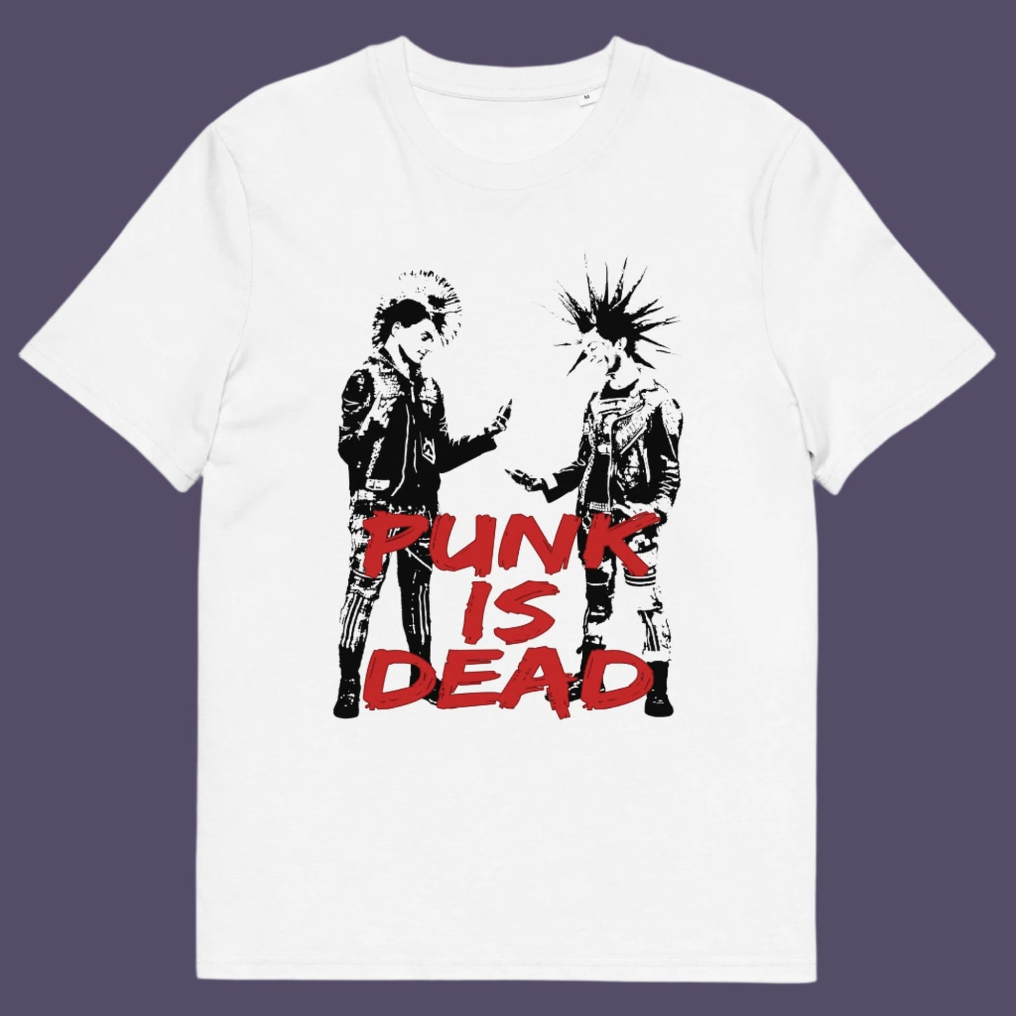 Punks on smart phones, NO! Punk is dead. Made from 100% organic ring-spun cotton, this unisex t-shirt is a total must-have. It's high-quality, super comfy, and best of all—eco-friendly.