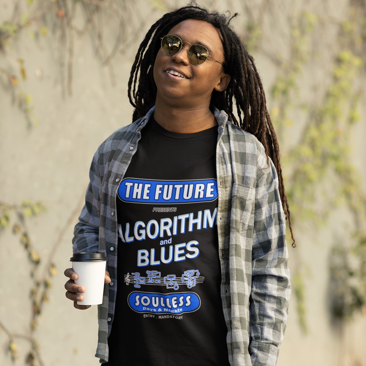 This design is a play on an old music poster and a joke of what the future may hold in a world that is decided on algorithms  Made from 100% organic ring-spun cotton, this unisex t-shirt is a total must-have. It's high-quality, super comfy, and best of all—eco-friendly.