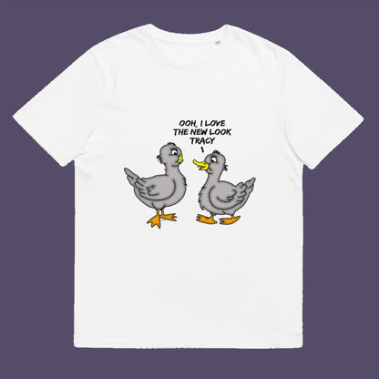 White t-shirt. A social issues t shirt design mocking the idea of lip fillers. In a alternative reality are ducks having surgery to make their lips look like humans ? Counterculture cartoon. Made from 100% organic ring-spun cotton, this social awareness t shirt is unisex, high-quality, super comfy, and best of all, eco-friendly.