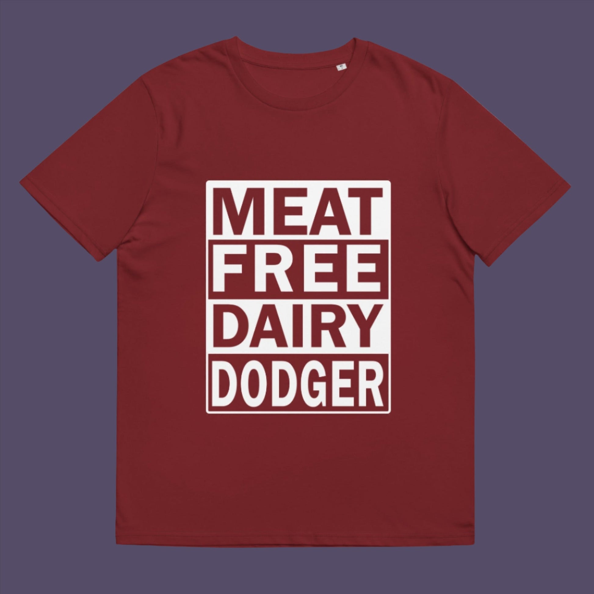 Burgundy t-shirt. A vegan meat free t shirt promoting a witty alternative to the 'vegan' label. Never mind 'plant based' as a new label for vegan . This is straight off the streets of East London. Made from 100% organic ring-spun cotton, this vegan dairy free t shirt is unisex, high-quality, super comfy, and best of all, eco-friendly.