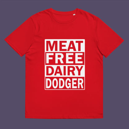 Red t-shirt. A vegan meat free t shirt promoting a witty alternative to the 'vegan' label. Never mind 'plant based' as a new label for vegan . This is straight off the streets of East London. Made from 100% organic ring-spun cotton, this vegan dairy free t shirt is unisex, high-quality, super comfy, and best of all, eco-friendly.