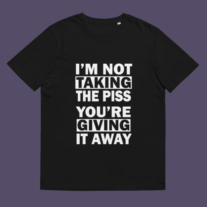 Black t-shirt. A clever slogan t shirt design suggesting some people just set themselves up to be laughed at. Light hearted banter between friends , "No offence intended mate". Made from 100% organic ring-spun cotton, this sarcastic slogan t shirt is unisex, high-quality, super comfy, and best of all, eco-friendly.