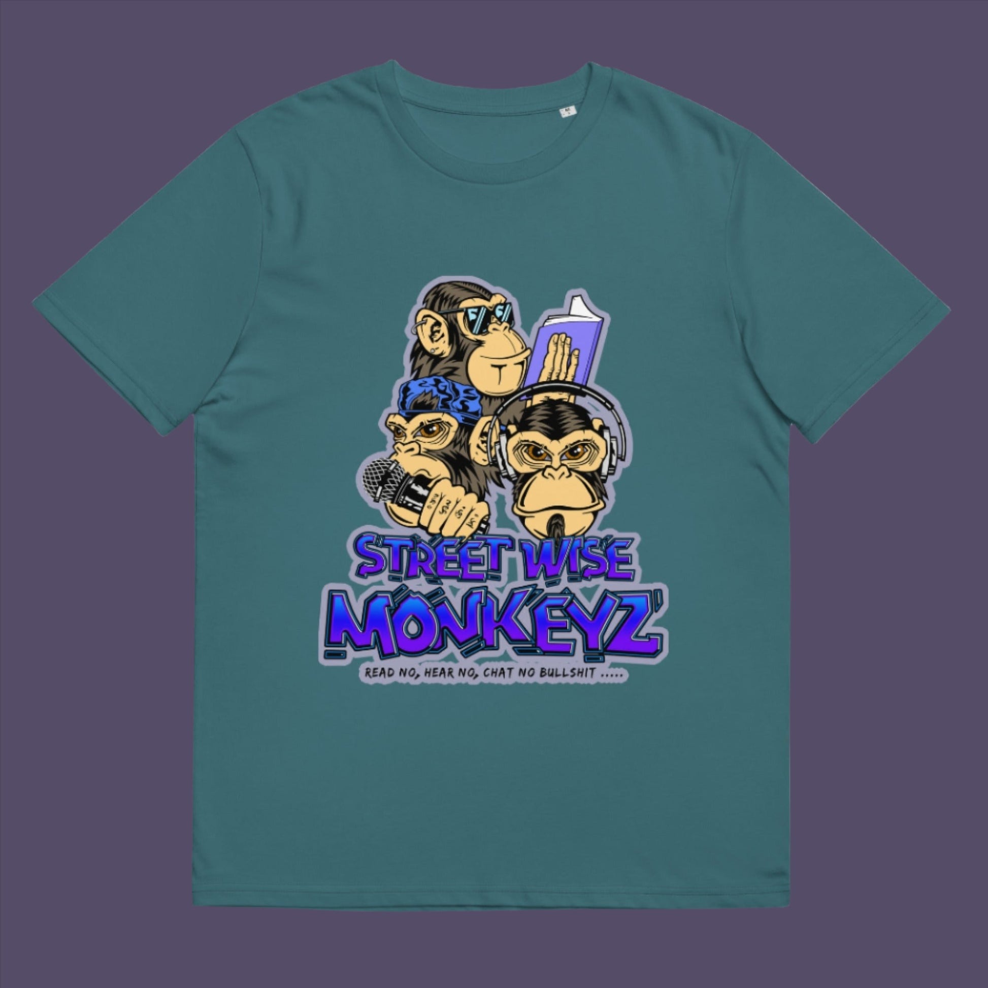 Stargazer t-shirt. A street art graffiti t-shirt design depicting a modern slant on the three wise monkeys. It's time to be street wise. Hear and see everything and have your say. The time for ignorance is over. Made from 100% organic ring-spun cotton, this street art t-shirt is unisex, high-quality, super comfy, and best of all, eco-friendly.