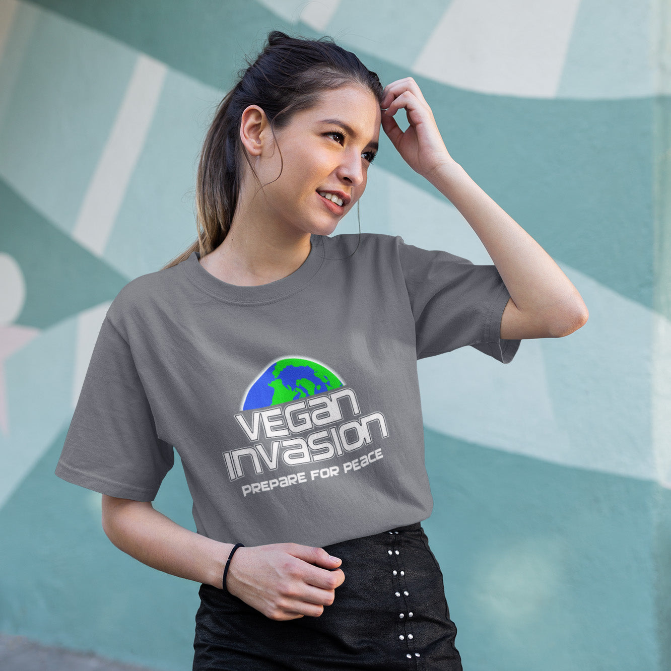 Vegan Invasion , Prepare For Peace. There are more and more people turning vegan these days, maybe there's peace on the horizon.  Made from 100% organic ring-spun cotton, this unisex t-shirt is a total must-have. It's high-quality, super comfy, and best of all—eco-friendly.