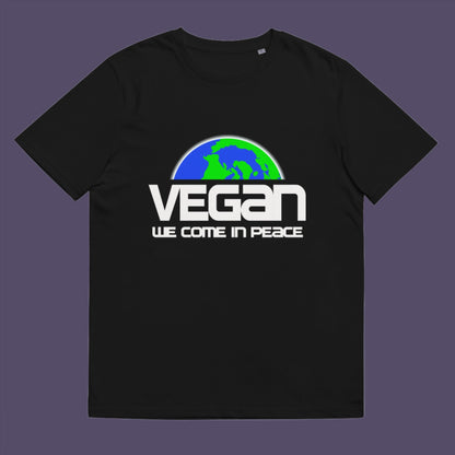 Black t-shirt. This vegan dairy free t shirt design is for any vegan who feels like they are seen as an alien by others. Reassure people that you are a peaceful creature and want to save the planet. Made from 100% organic ring-spun cotton, this plant based meat free t shirt is unisex, high-quality, super comfy, and best of all, eco-friendly.