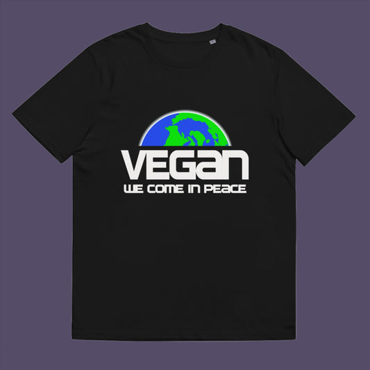 Black t-shirt. This vegan dairy free t shirt design is for any vegan who feels like they are seen as an alien by others. Reassure people that you are a peaceful creature and want to save the planet. Made from 100% organic ring-spun cotton, this plant based meat free t shirt is unisex, high-quality, super comfy, and best of all, eco-friendly.
