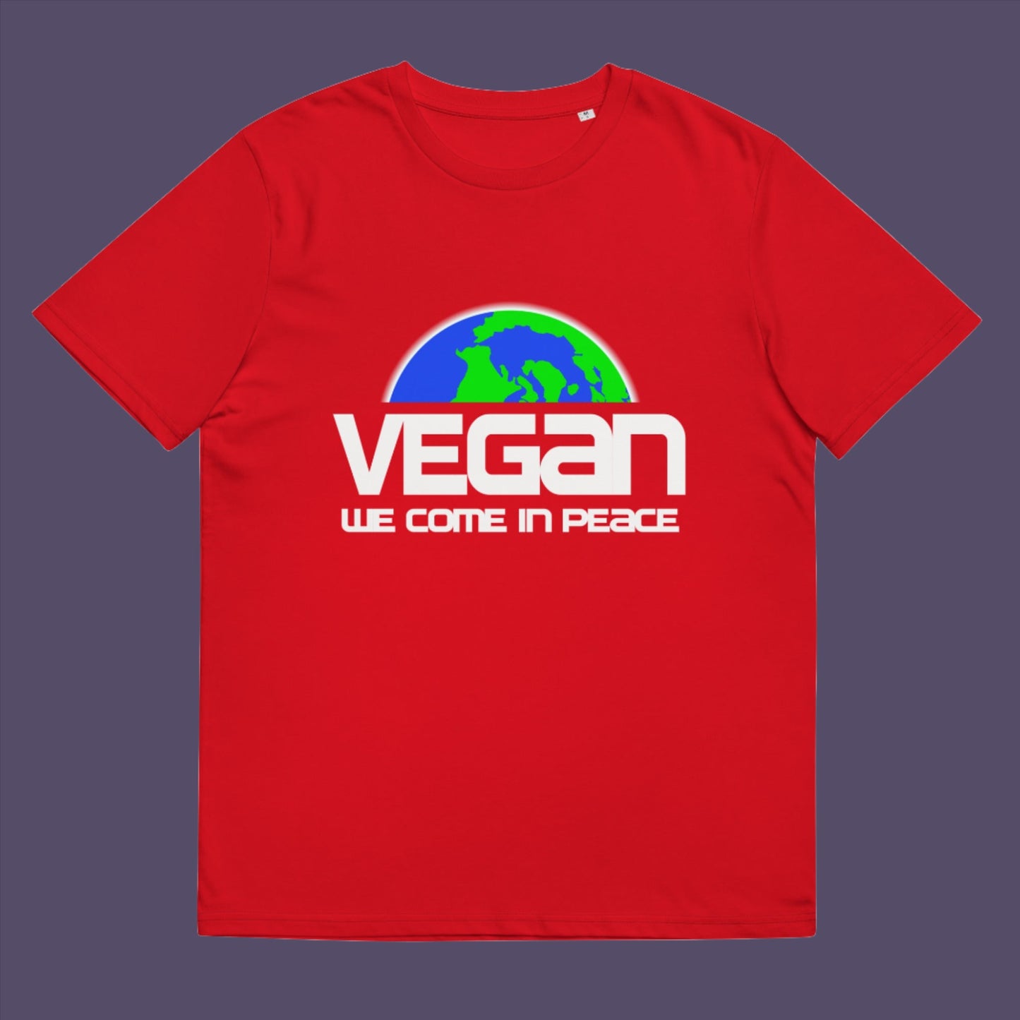 Red t-shirt.  This vegan dairy free t shirt design is for any vegan who feels like they are seen as an alien by others. Reassure people that you are a peaceful creature and want to save the planet. Made from 100% organic ring-spun cotton, this plant based meat free t shirt is unisex, high-quality, super comfy, and best of all, eco-friendly.