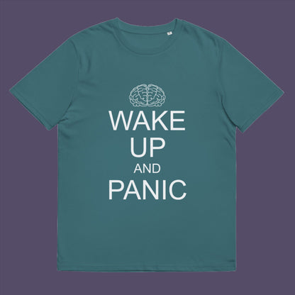 Stargazer t-shirt. This satirical 'stay calm' anti-establishment t-shirt suggests we have been calm too long and need of waking up and panic. Keeping calm got us into this mess, it's time to wake up. 100% organic ring-spun cotton, these political activist t shirt designs are unisex, high-quality, super comfy, and best of all, eco-friendly.