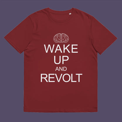 Burgundy t-shirt. This satirical 'stay calm' t-shirt suggests we have been calm too long and need of waking up and fighting for our right instead. Keeping calm got us into this mess, it's time to wake up. Made from 100% organic ring-spun cotton, this counterculture t-shirt is unisex, high-quality, super comfy, and best of all, eco-friendly.