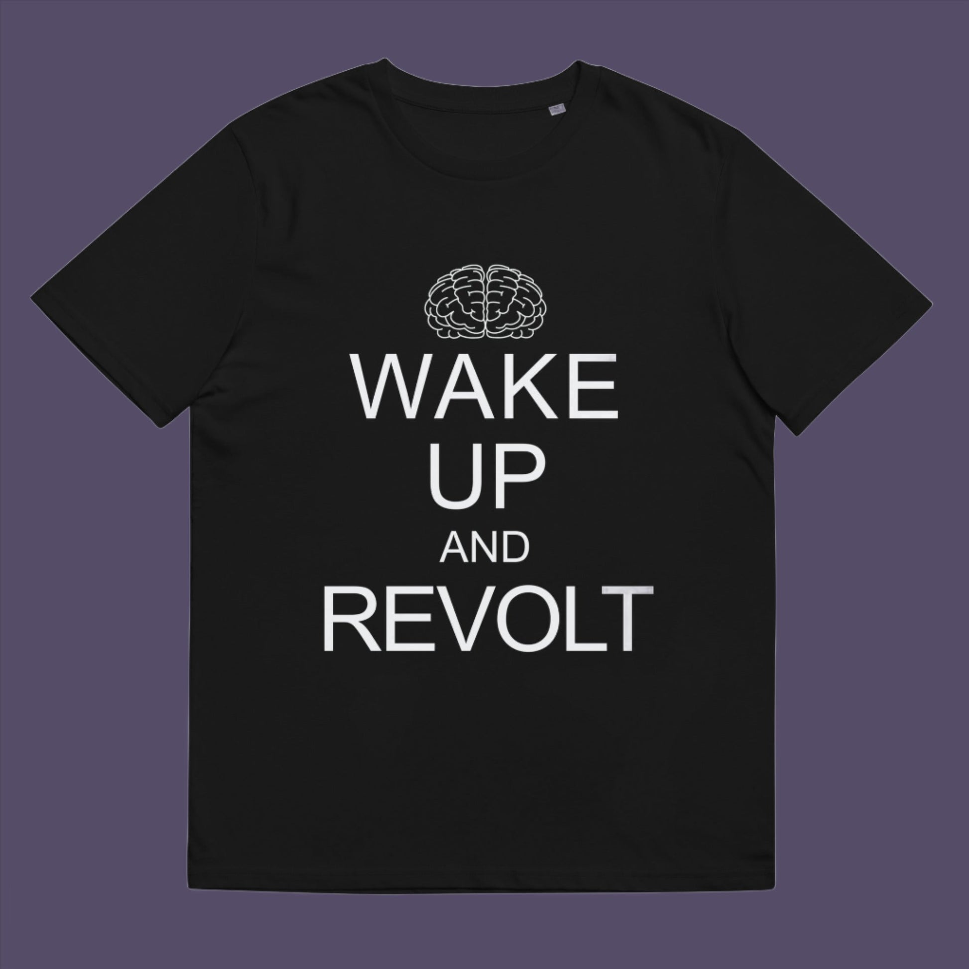 Black t-shirt. This satirical 'stay calm' anti government t shirt suggests we have been calm too long and need of waking up and fighting for our right instead. Keeping calm got us into this mess, it's time to wake up. Made from 100% organic ring-spun cotton, this activist t shirt design is unisex, high-quality, super comfy, and best of all, eco-friendly.
