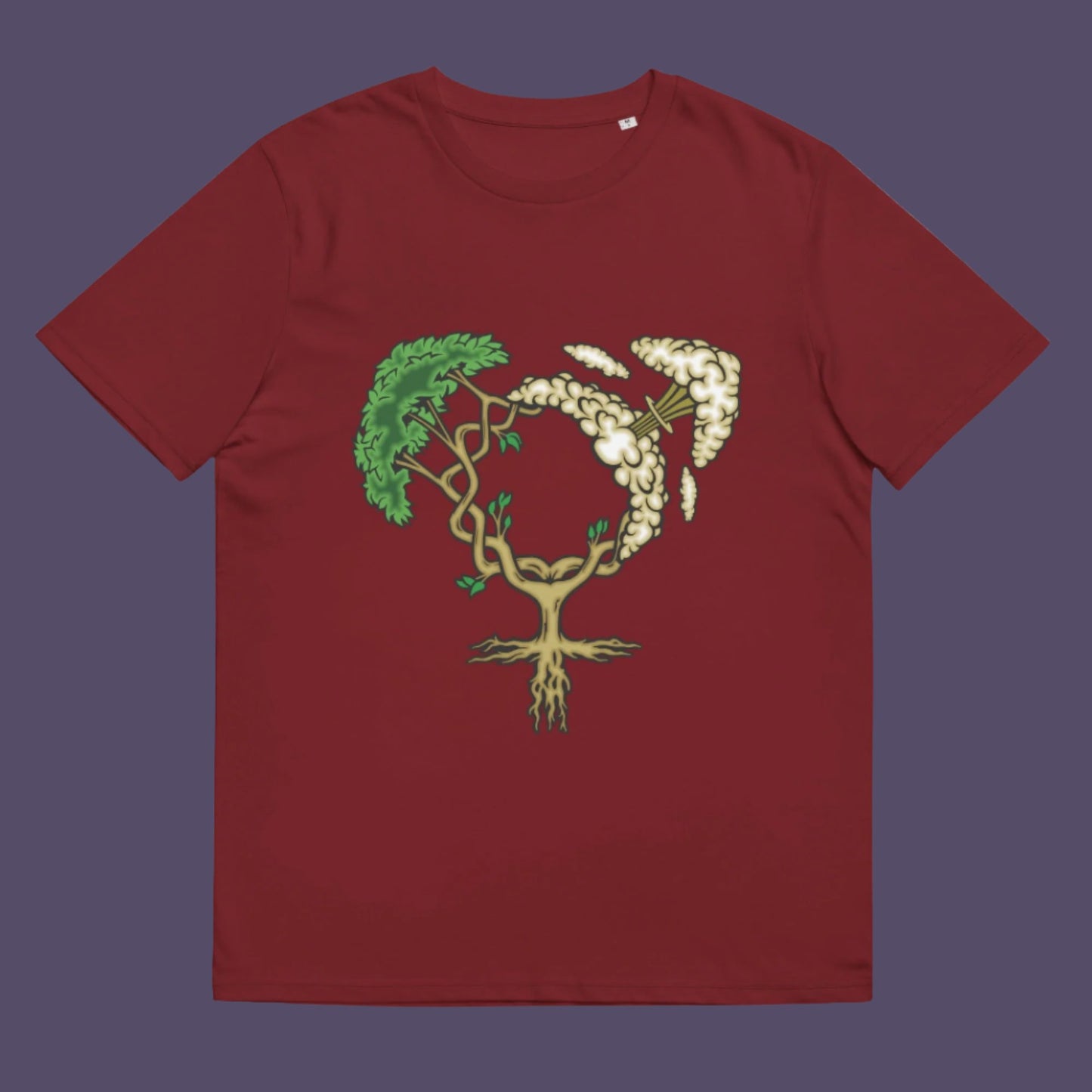 Burgundy t-shirt. A women's rights t-shirt design that pays homage to women and promotes social awareness of how most destructive elements of humankind come from men. Women create life, men destroy it. Made from 100% organic ring-spun cotton, this women power t-shirt is unisex, high-quality, super comfy, and best of all, eco-friendly.