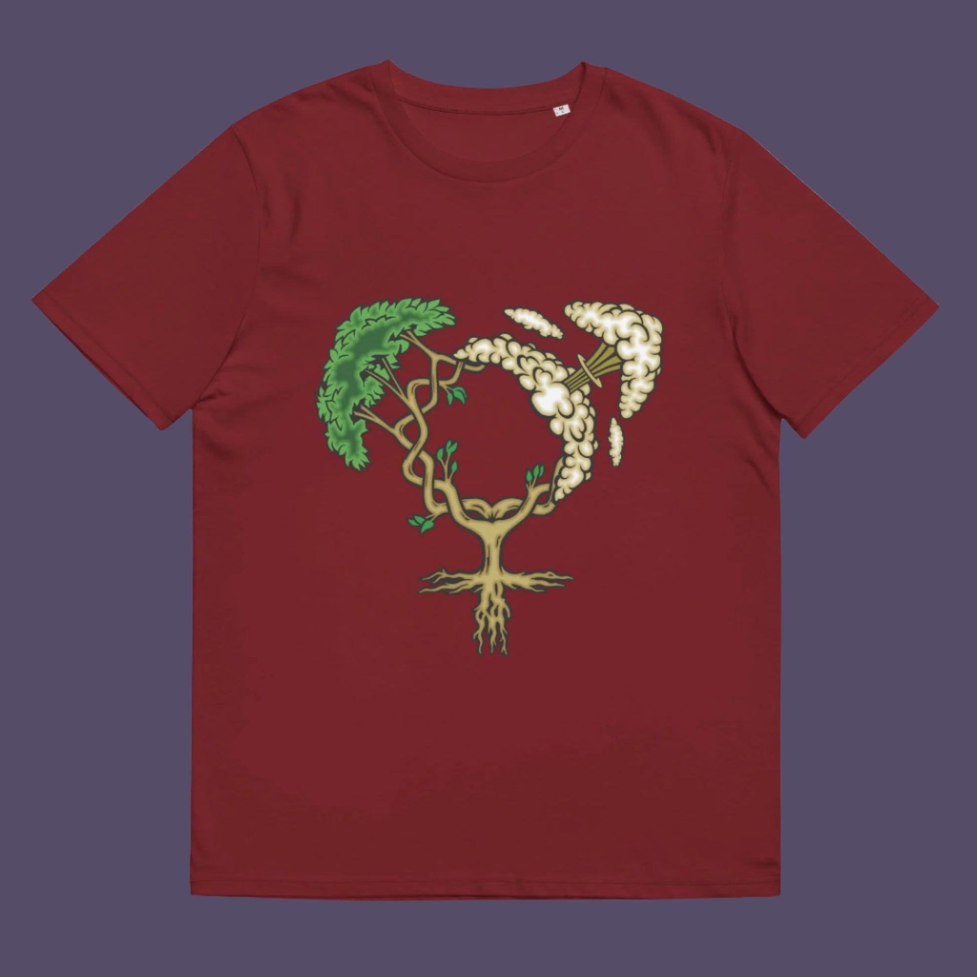 Burgundy t-shirt. A women's rights t-shirt design that pays homage to women and promotes social awareness of how most destructive elements of humankind come from men. Women create life, men destroy it. Made from 100% organic ring-spun cotton, this women power t-shirt is unisex, high-quality, super comfy, and best of all, eco-friendly.
