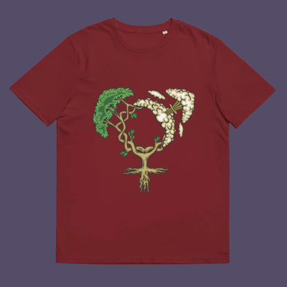 Burgundy t-shirt. A women's rights t-shirt design that pays homage to women and promotes social awareness of how most destructive elements of humankind come from men. Women create life, men destroy it. Made from 100% organic ring-spun cotton, these women power t shirts are unisex, high-quality, super comfy, and best of all, eco-friendly.