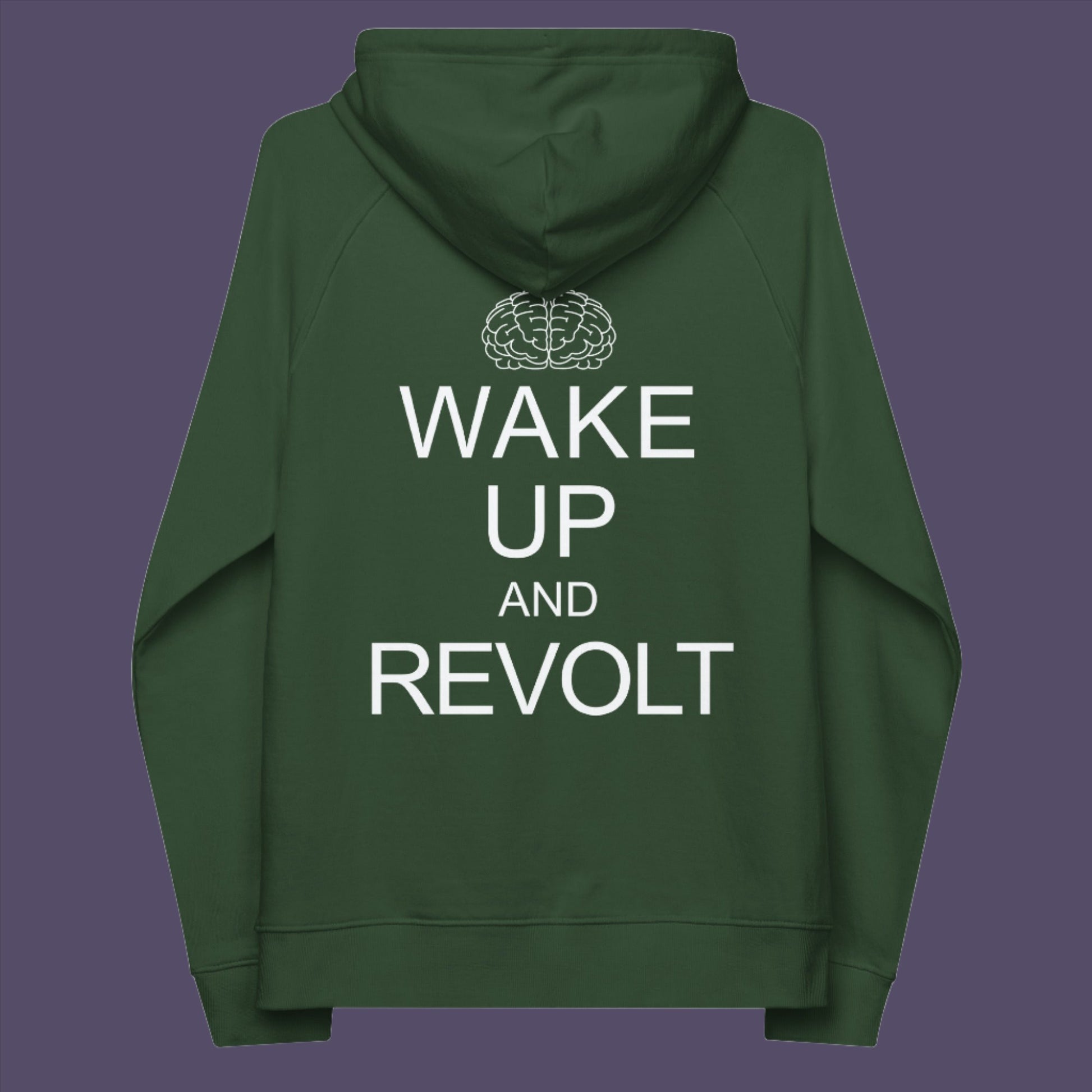 A play on the ' Keep Calm ' series of designs. Maybe it would be wiser to wake up and revolt before it's too late. • Outside: 100% organic cotton • Charcoal melange is 60% cotton, 40% recycled polyester • Inside for all colors: 80% organic cotton, 20% recycled polyester • Brushed lining • Regular fit • Raglan sleeves • Ribbed cuffs and hem • Drawstrings with metal eyelets and stoppers • Jersey-lined hood • Blank product sourced from Bangladesh