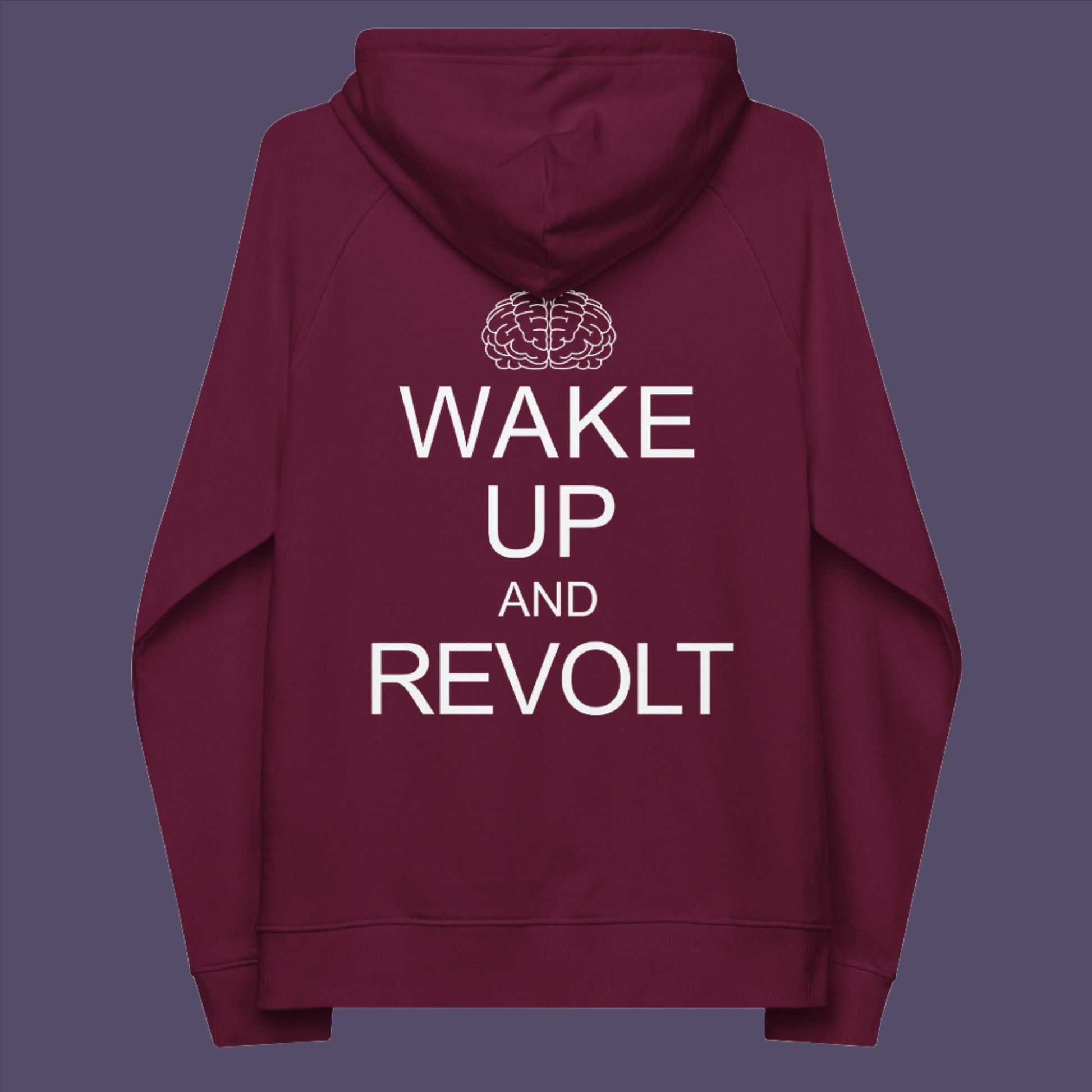 A play on the ' Keep Calm ' series of designs. Maybe it would be wiser to wake up and revolt before it's too late. • Outside: 100% organic cotton • Charcoal melange is 60% cotton, 40% recycled polyester • Inside for all colors: 80% organic cotton, 20% recycled polyester • Brushed lining • Regular fit • Raglan sleeves • Ribbed cuffs and hem • Drawstrings with metal eyelets and stoppers • Jersey-lined hood • Blank product sourced from Bangladesh