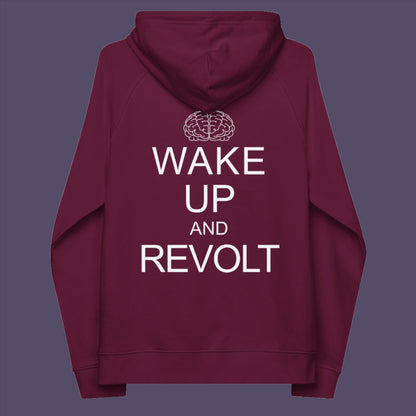 A play on the ' Keep Calm ' series of designs. Maybe it would be wiser to wake up and revolt before it's too late. • Outside: 100% organic cotton • Charcoal melange is 60% cotton, 40% recycled polyester • Inside for all colors: 80% organic cotton, 20% recycled polyester • Brushed lining • Regular fit • Raglan sleeves • Ribbed cuffs and hem • Drawstrings with metal eyelets and stoppers • Jersey-lined hood • Blank product sourced from Bangladesh