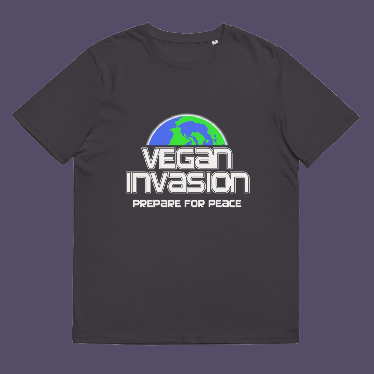 Vegan Invasion , Prepare For Peace. There are more and more people turning vegan these days, maybe there's peace on the horizon.  Made from 100% organic ring-spun cotton, this unisex t-shirt is a total must-have. It's high-quality, super comfy, and best of all—eco-friendly.
