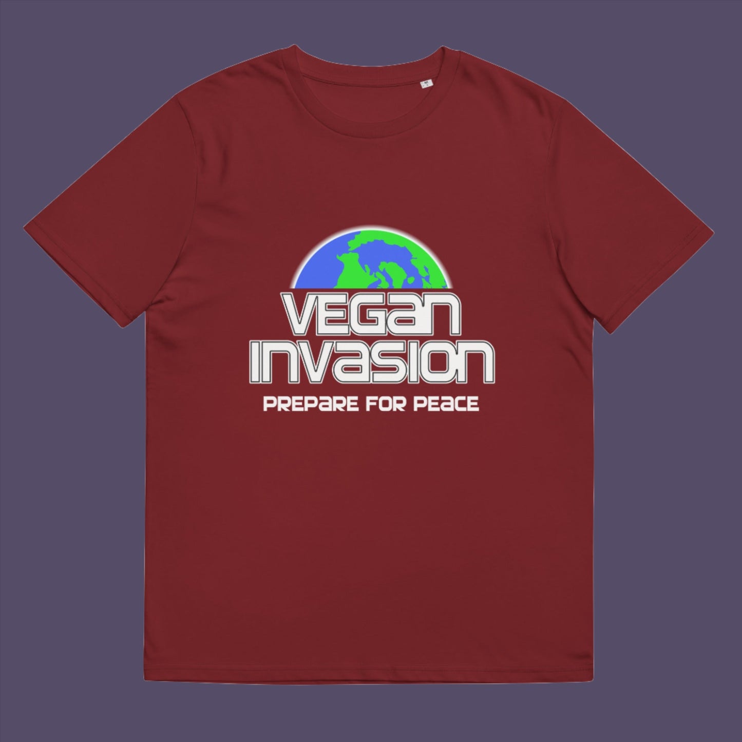 Vegan Invasion , Prepare For Peace. There are more and more people turning vegan these days, maybe there's peace on the horizon.  Made from 100% organic ring-spun cotton, this unisex t-shirt is a total must-have. It's high-quality, super comfy, and best of all—eco-friendly.