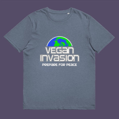 Vegan Invasion , Prepare For Peace. There are more and more people turning vegan these days, maybe there's peace on the horizon.  Made from 100% organic ring-spun cotton, this unisex t-shirt is a total must-have. It's high-quality, super comfy, and best of all—eco-friendly.