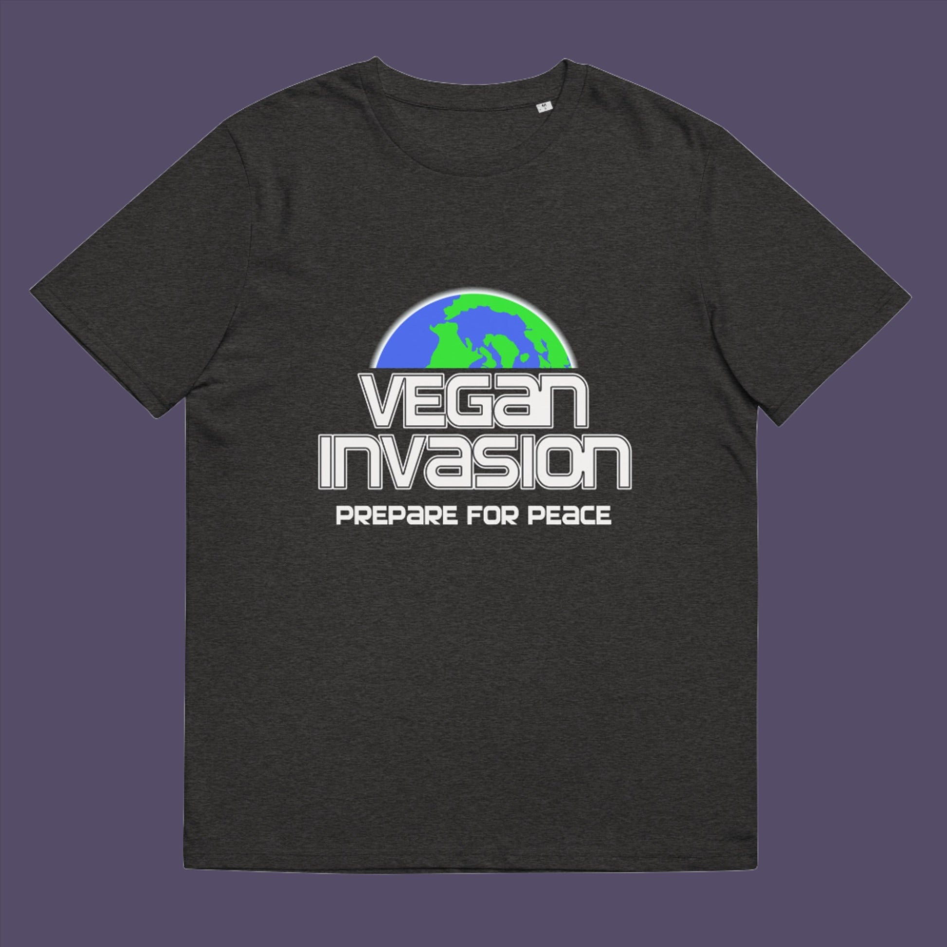 Vegan Invasion , Prepare For Peace. There are more and more people turning vegan these days, maybe there's peace on the horizon.  Made from 100% organic ring-spun cotton, this unisex t-shirt is a total must-have. It's high-quality, super comfy, and best of all—eco-friendly.