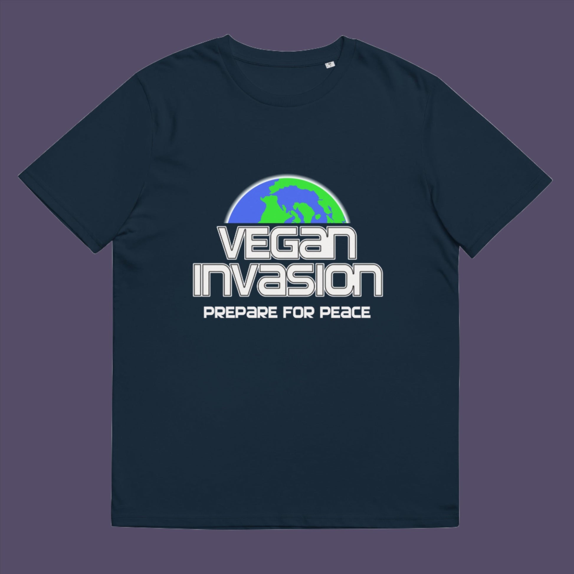 Vegan Invasion , Prepare For Peace. There are more and more people turning vegan these days, maybe there's peace on the horizon.  Made from 100% organic ring-spun cotton, this unisex t-shirt is a total must-have. It's high-quality, super comfy, and best of all—eco-friendly.