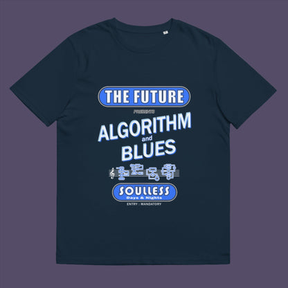 This design is a play on an old music poster and a joke of what the future may hold in a world that is decided on algorithms  Made from 100% organic ring-spun cotton, this unisex t-shirt is a total must-have. It's high-quality, super comfy, and best of all—eco-friendly.