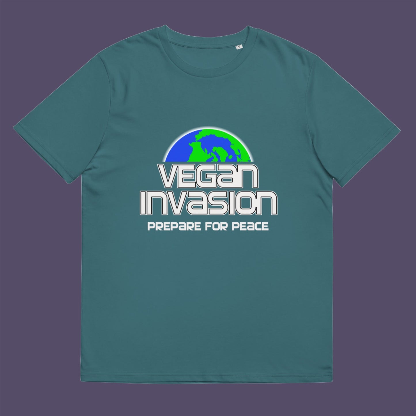 Vegan Invasion , Prepare For Peace. There are more and more people turning vegan these days, maybe there's peace on the horizon.  Made from 100% organic ring-spun cotton, this unisex t-shirt is a total must-have. It's high-quality, super comfy, and best of all—eco-friendly.